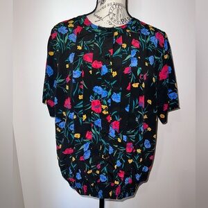 Vibrant Alfred Dunner Vintage Floral Pleated Blouse/Size 14